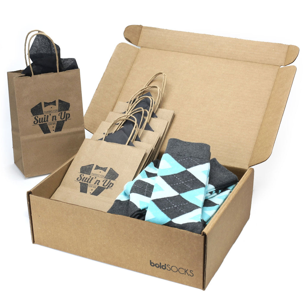 Customizable Groomsmen Gift Set Pool Blue Grey Argyle Men’s Dress Socks