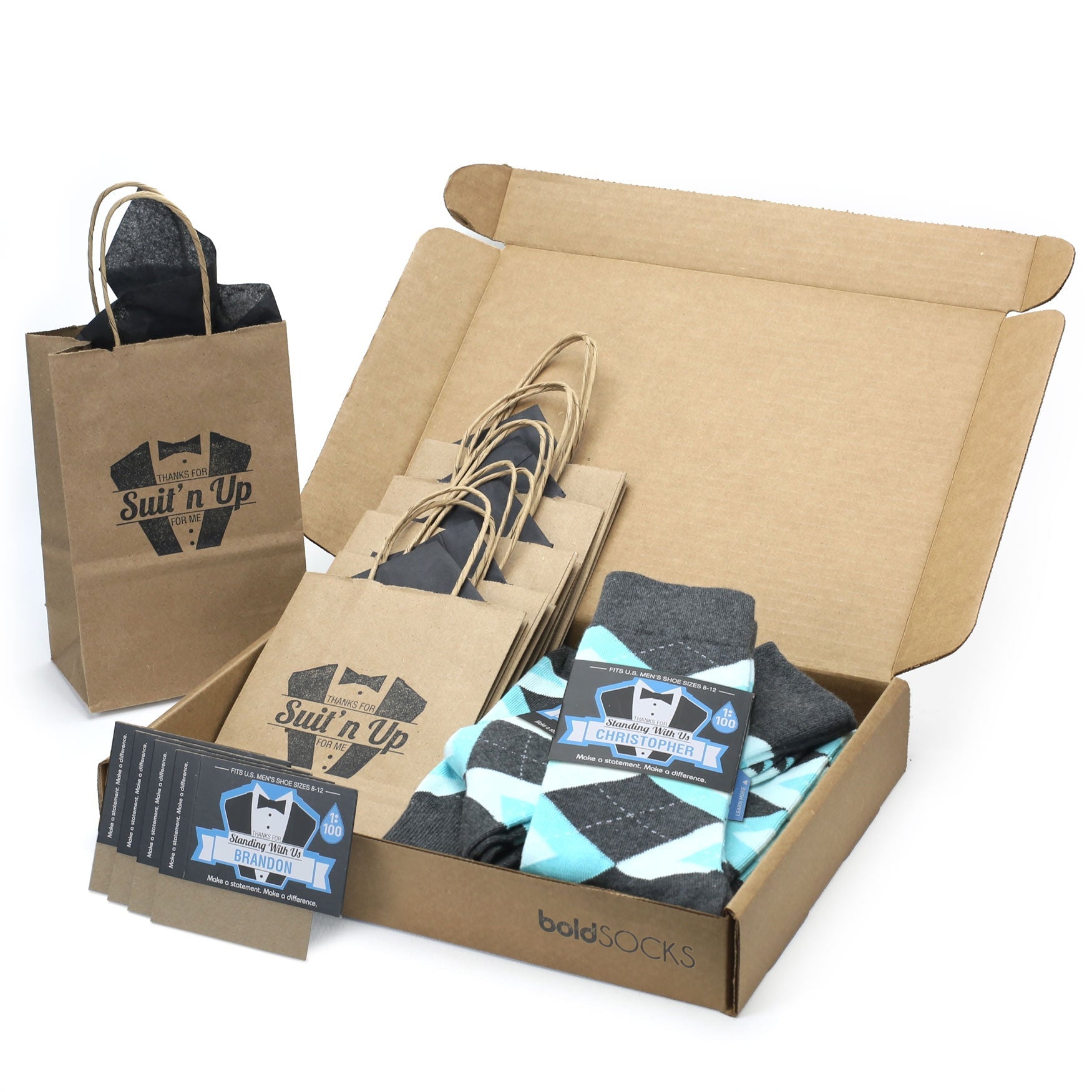 Customizable Groomsmen Gift Set Pool Blue Grey Argyle Men’s Dress Socks