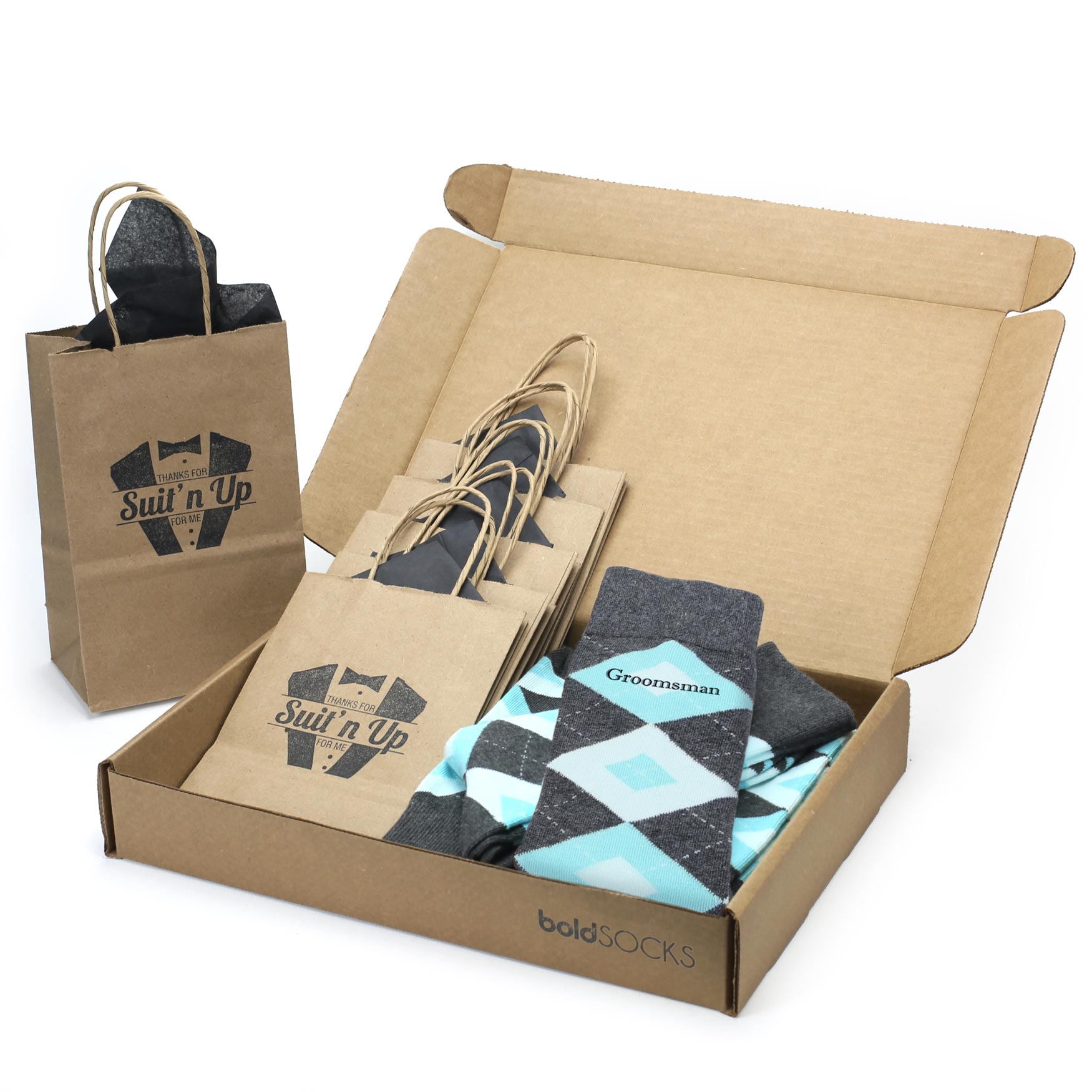 Customizable Groomsmen Gift Set Pool Blue Grey Argyle Men’s Dress Socks