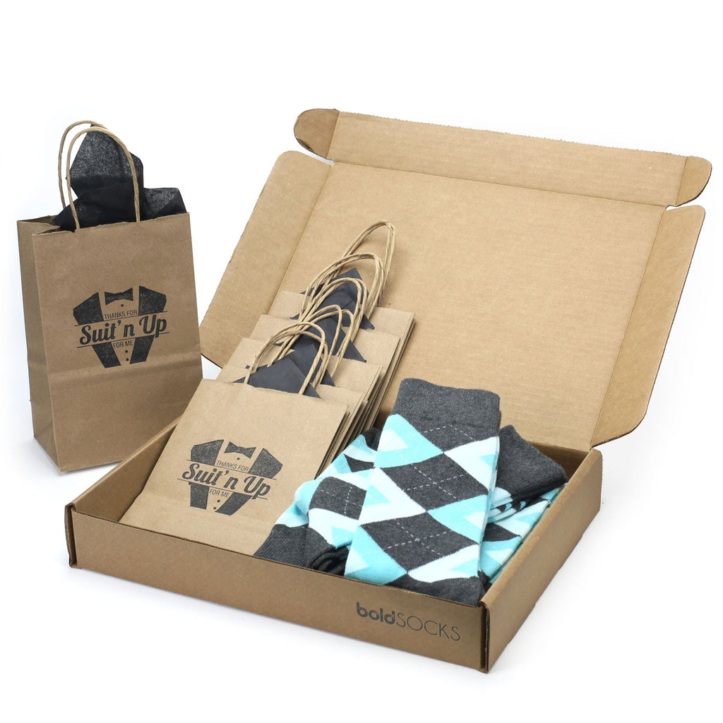 Customizable Groomsmen Gift Set Pool Blue Grey Argyle Men’s Dress Socks