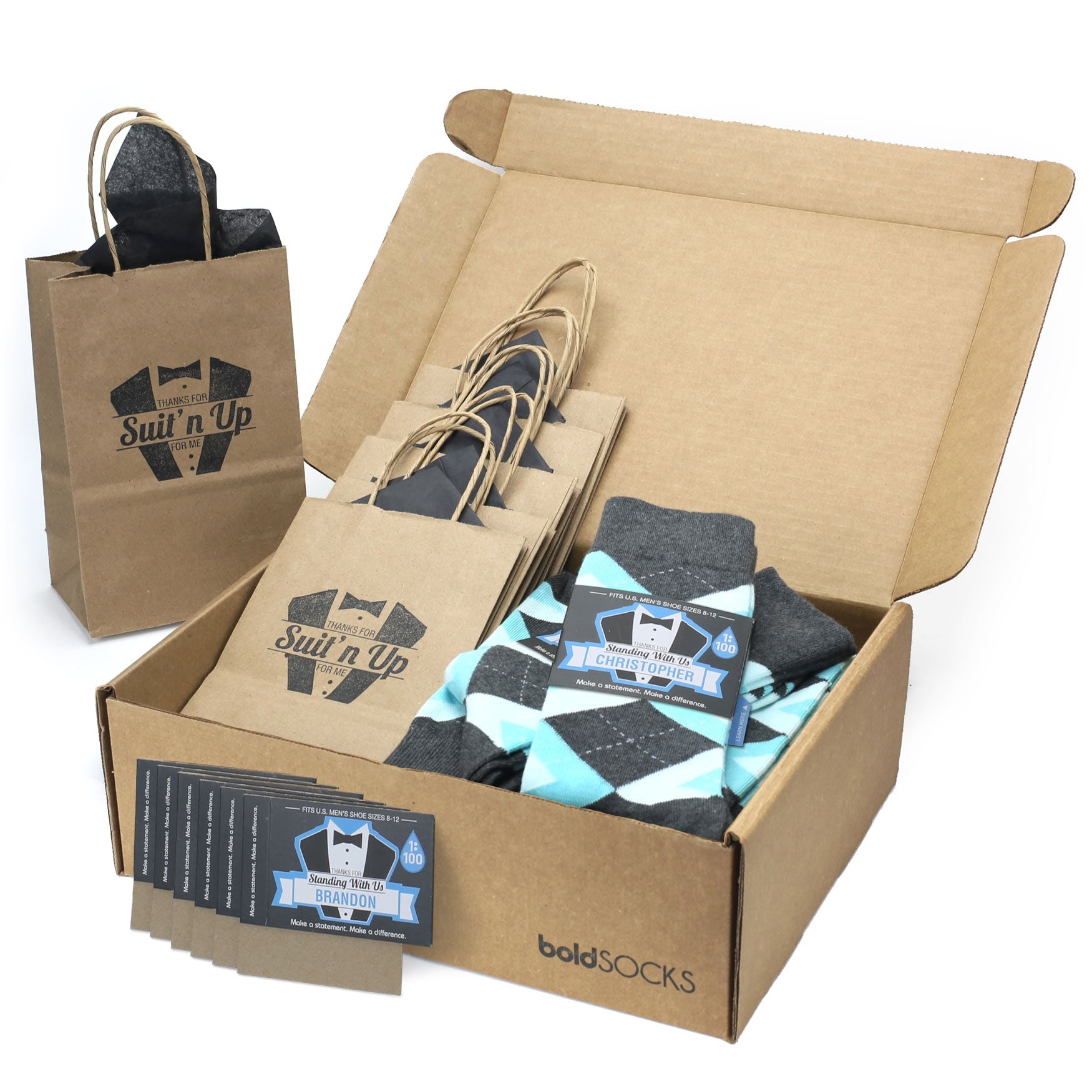 Customizable Groomsmen Gift Set Pool Blue Grey Argyle Men’s Dress Socks