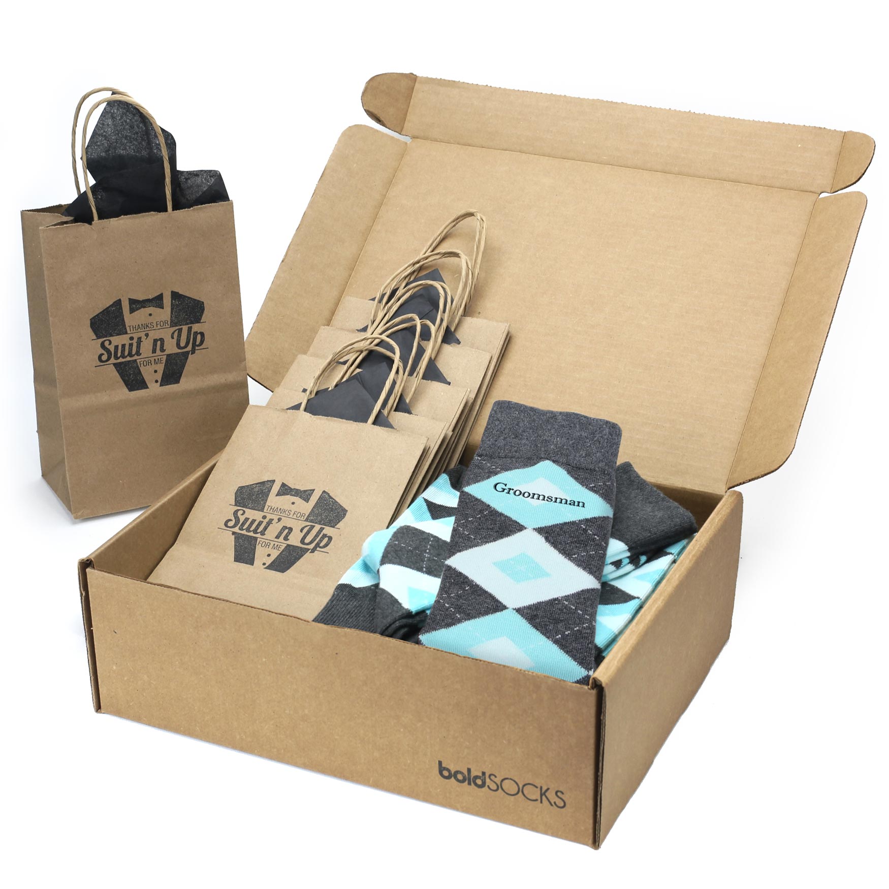 Customizable Groomsmen Gift Set Pool Blue Grey Argyle Men’s Dress Socks