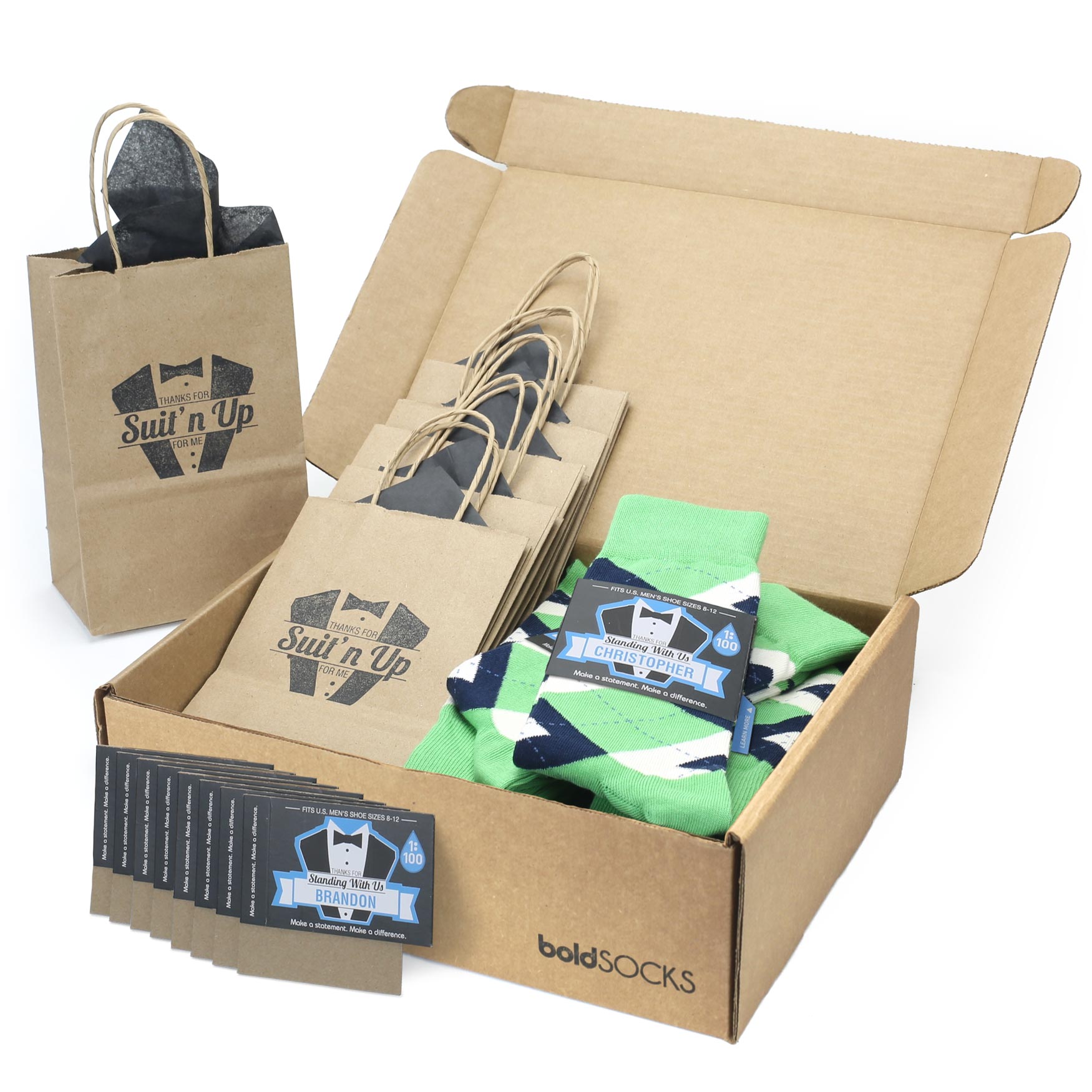 Customizable Groomsmen Gift Set Clover Green Navy Argyle Men’s Dress Socks