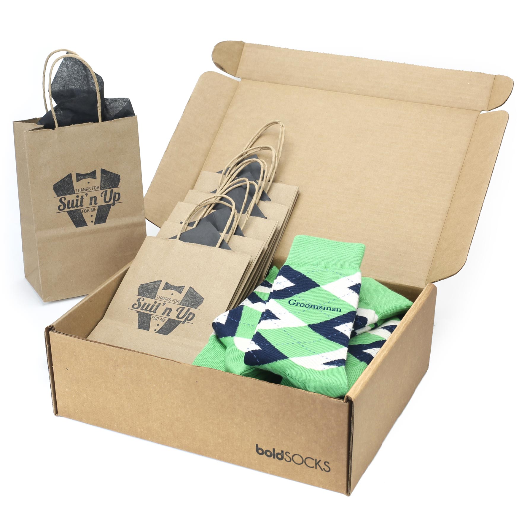 Customizable Groomsmen Gift Set Clover Green Navy Argyle Men’s Dress Socks