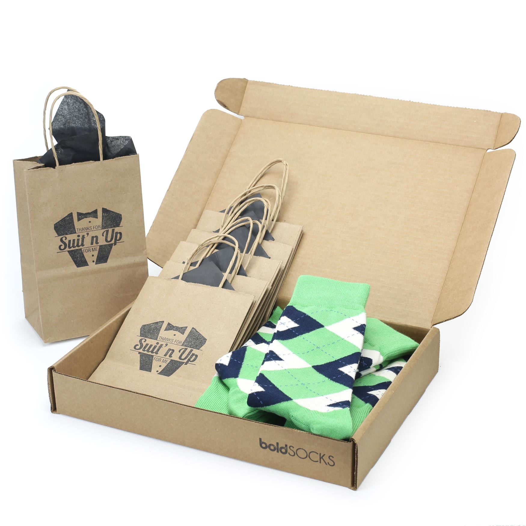 Customizable Groomsmen Gift Set Clover Green Navy Argyle Men’s Dress Socks