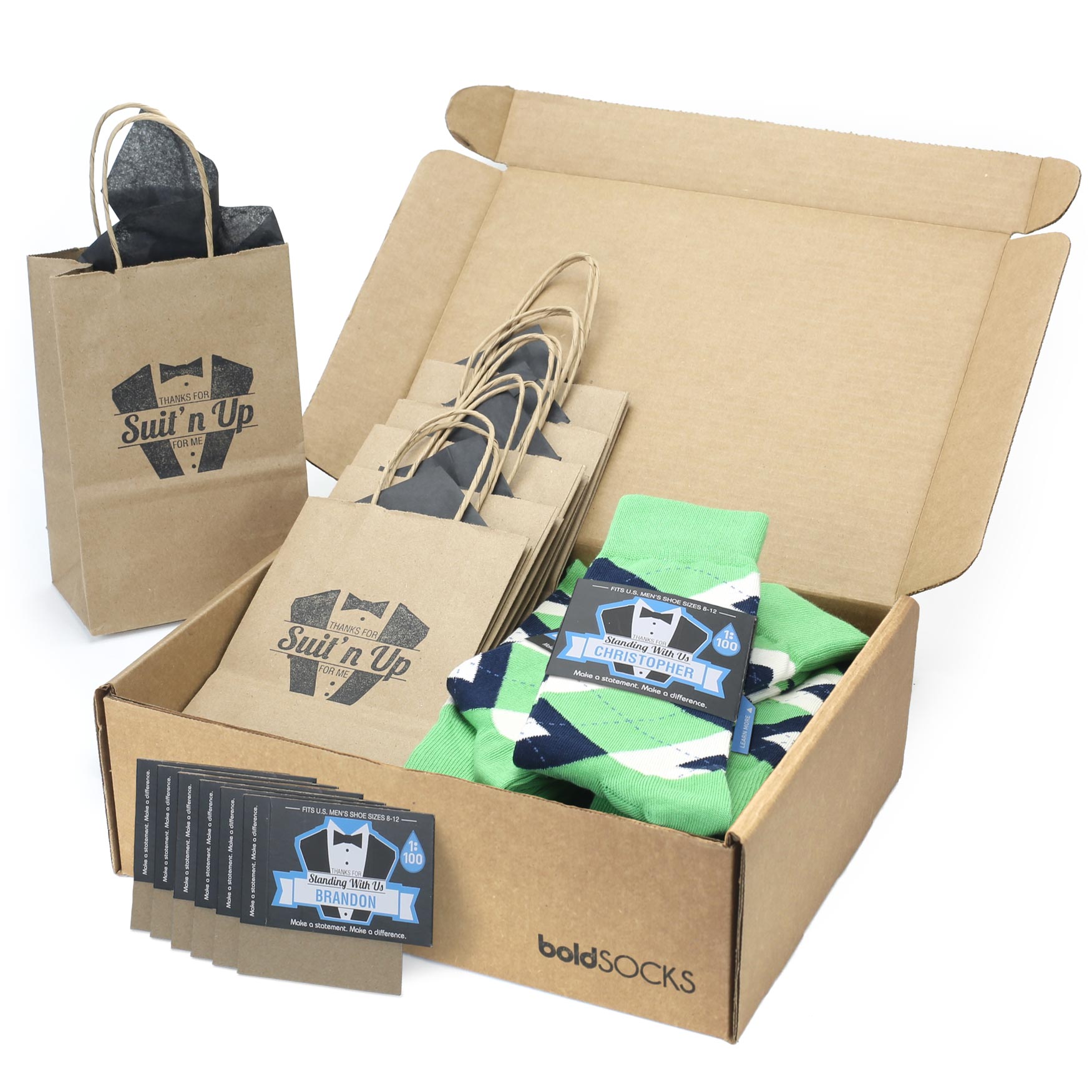 Customizable Groomsmen Gift Set Clover Green Navy Argyle Men’s Dress Socks