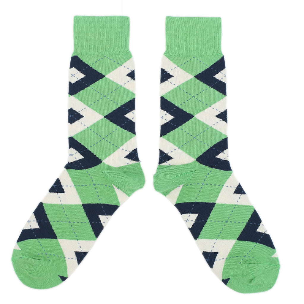 Customizable Groomsmen Gift Set Clover Green Navy Argyle Men’s Dress Socks