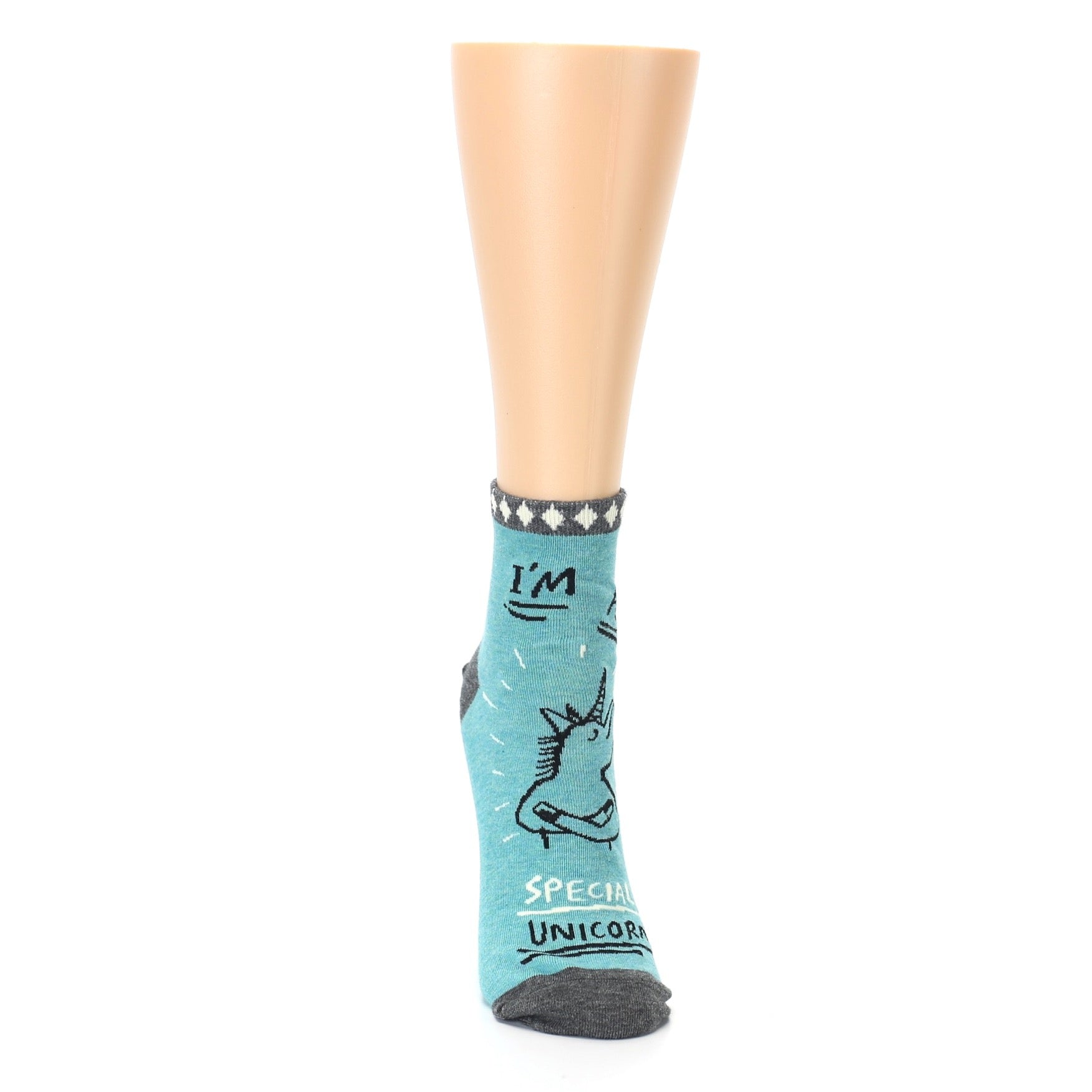 Teal Grey Special Unicorn Socks - Women's Novelty Ankle Socks