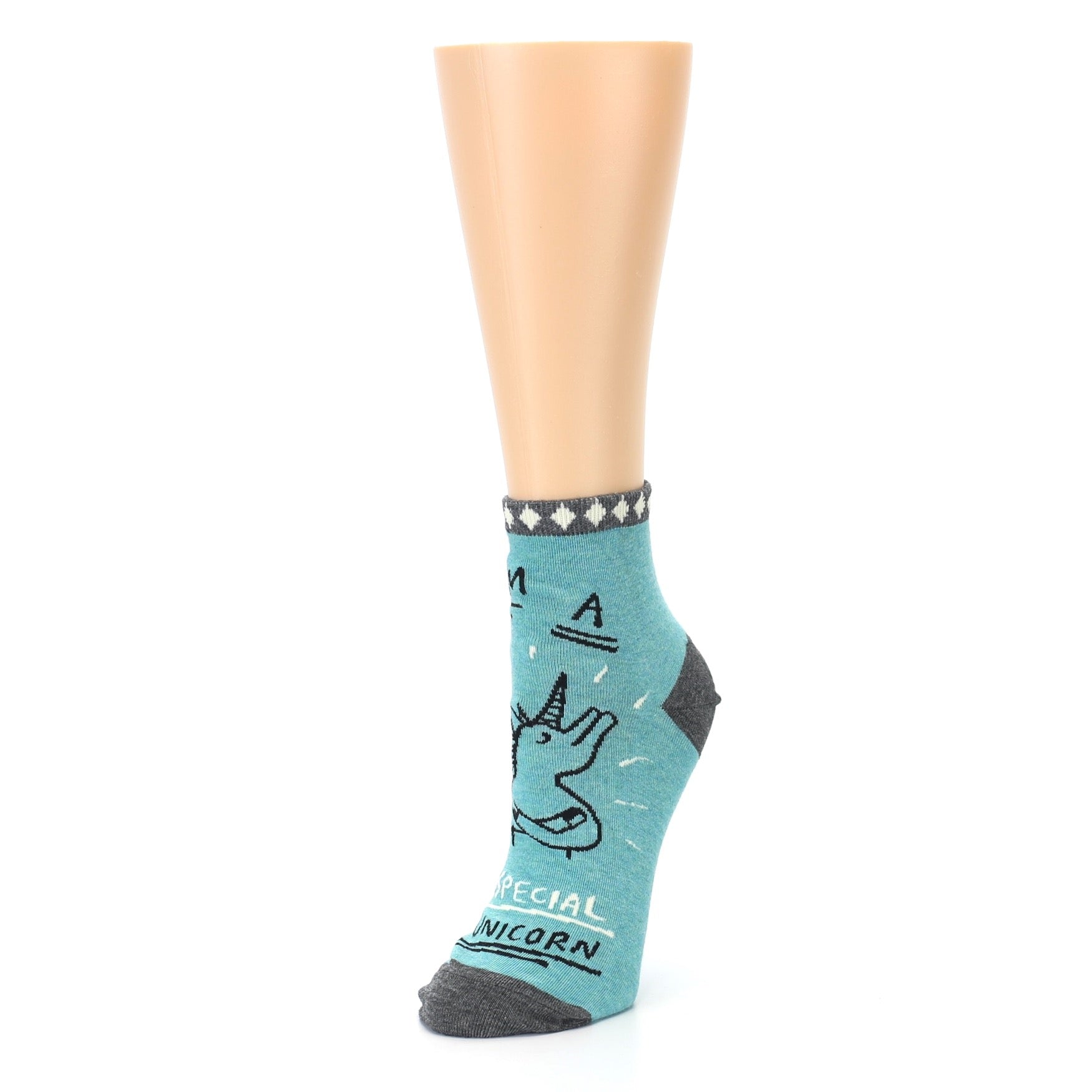 Teal Grey Special Unicorn Socks - Women's Novelty Ankle Socks