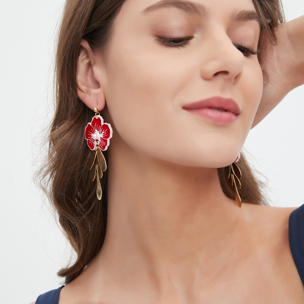 RED BLOSSOM EARRINGS (PAIR)