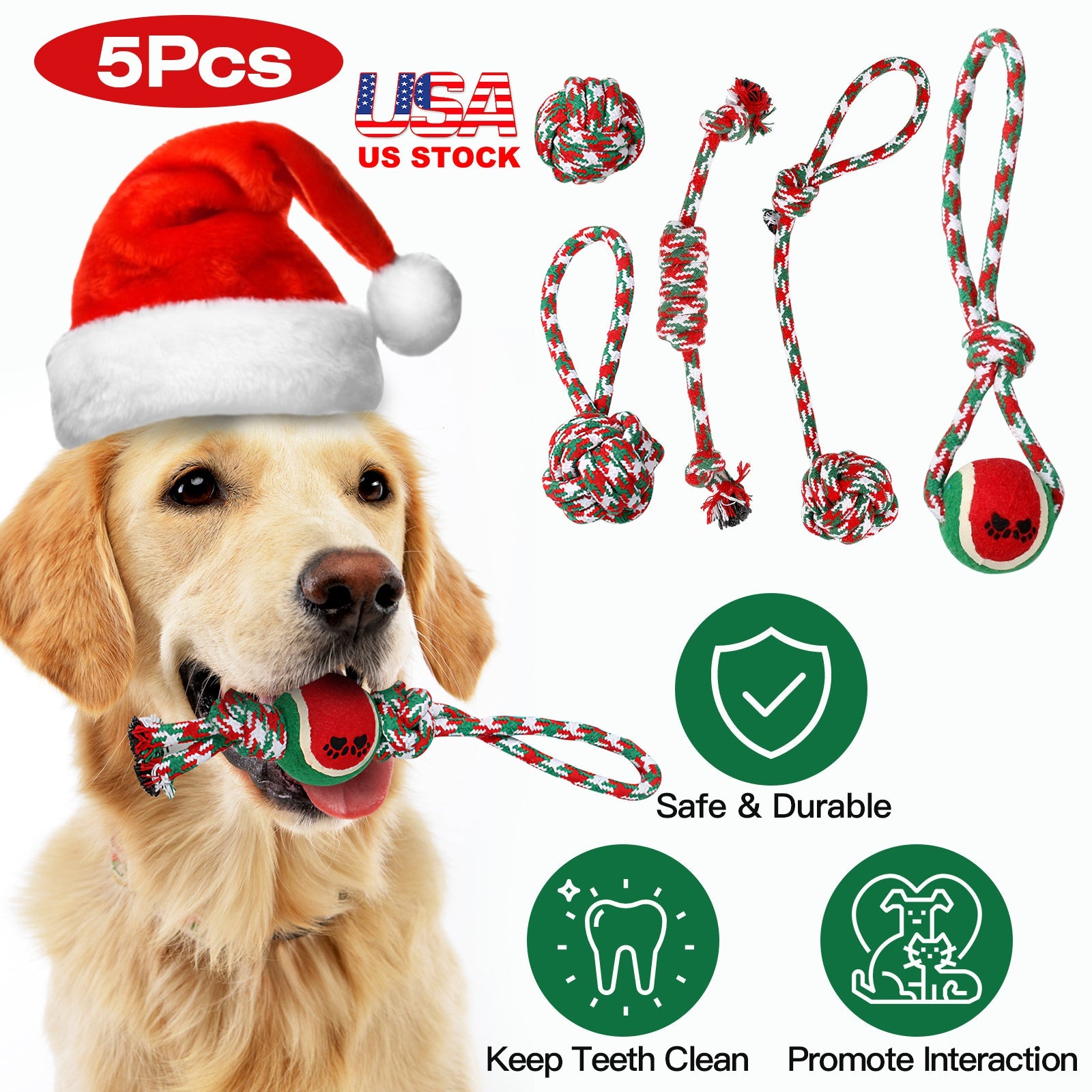 GBruno 5Pcs Christmas Dog Rope Chew Toys
