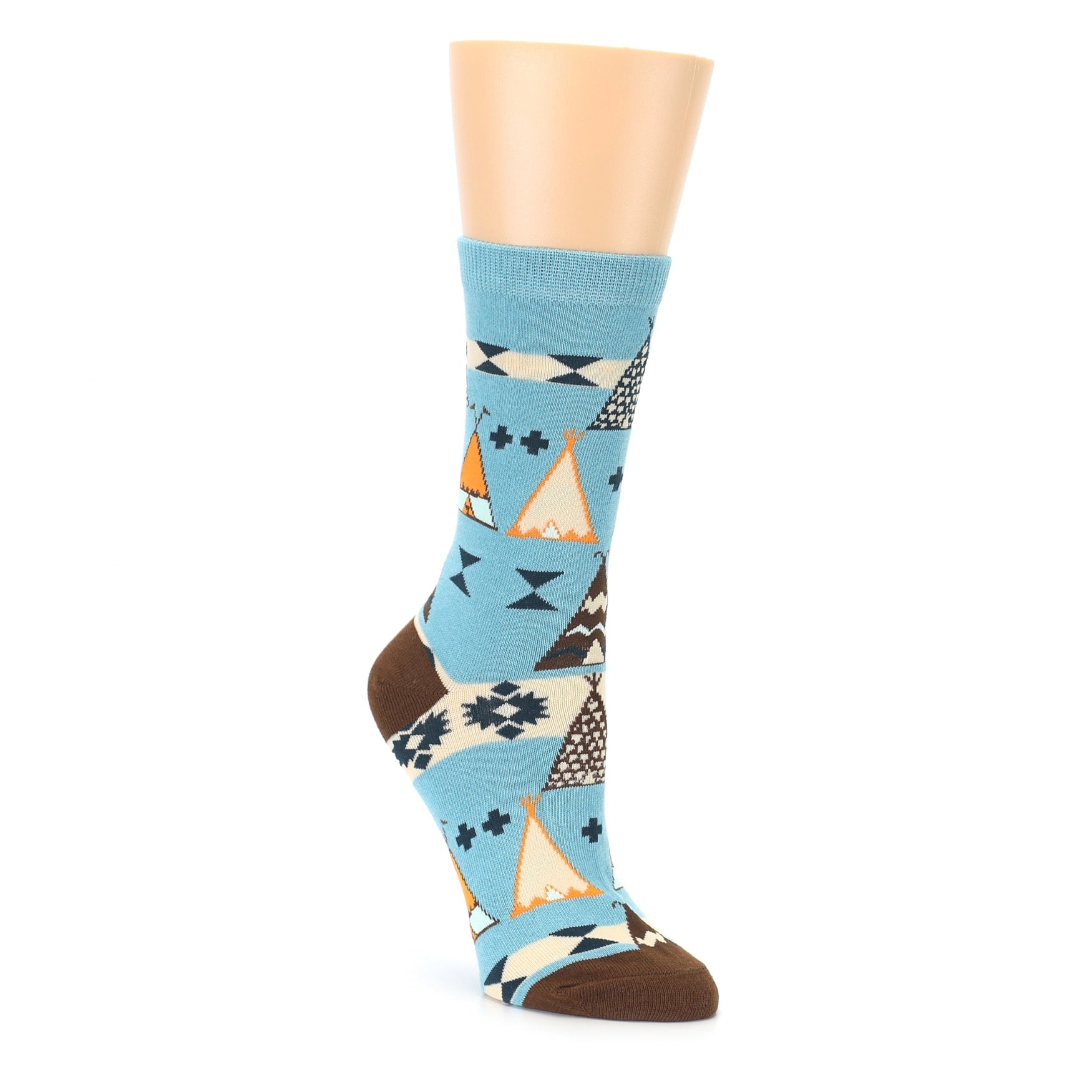 Blue Brown Diamond Pattern Women's Dress Socks