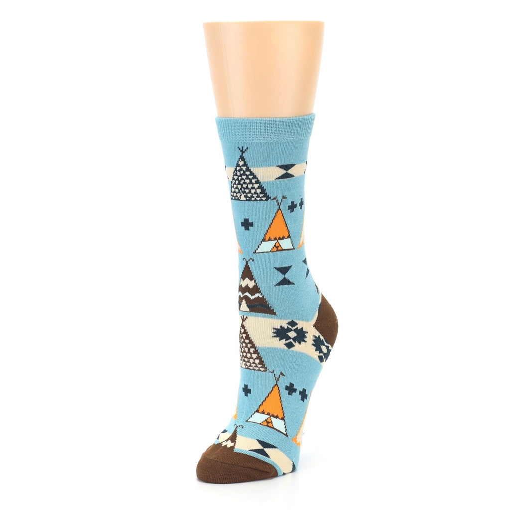 Blue Brown Diamond Pattern Women's Dress Socks