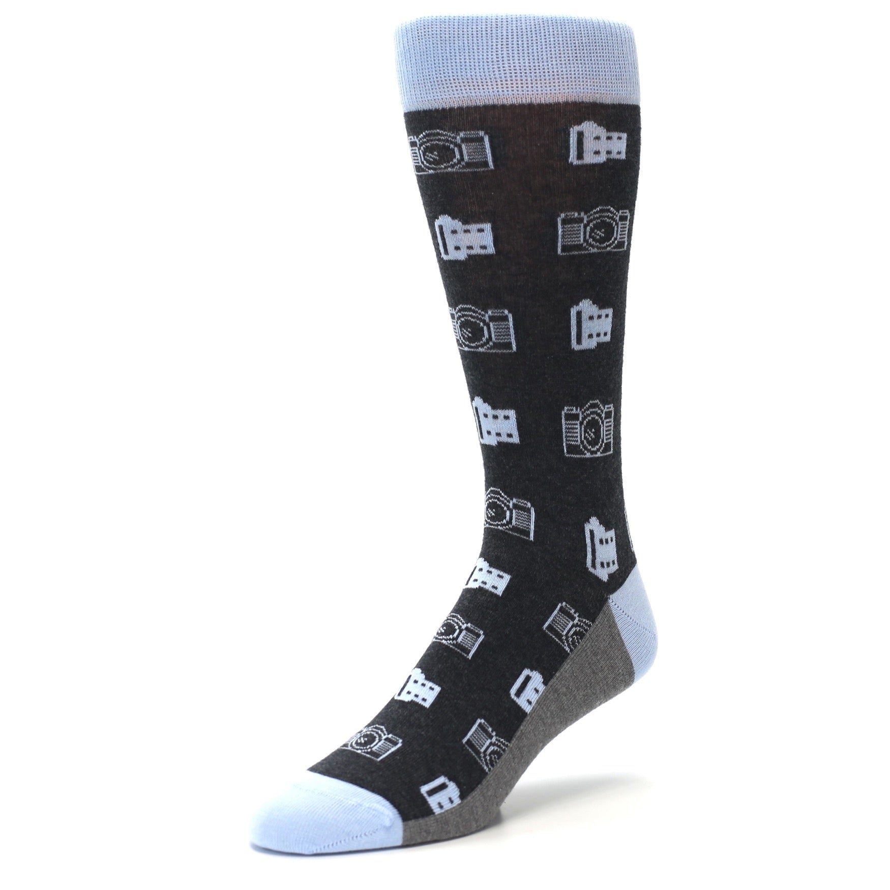 Blue Gray Photography Film Cameras Men's Dress Socks