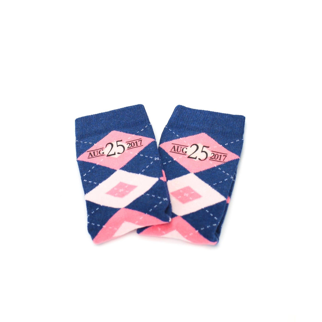 Flamingo Petal Pink Navy Argyle Junior Groomsmen Kid's Dress Socks
