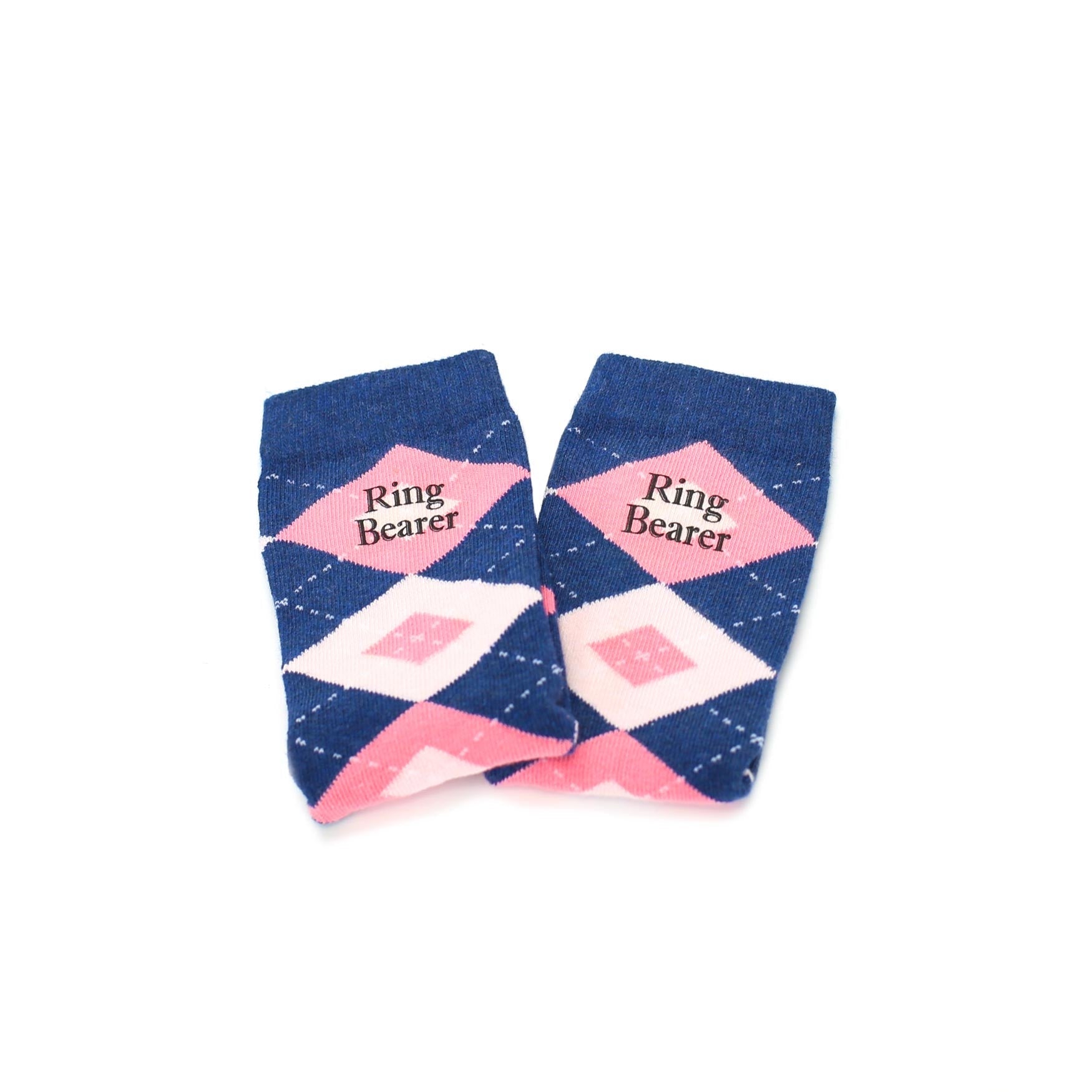 Flamingo Petal Pink Navy Argyle Junior Groomsmen Kid's Dress Socks