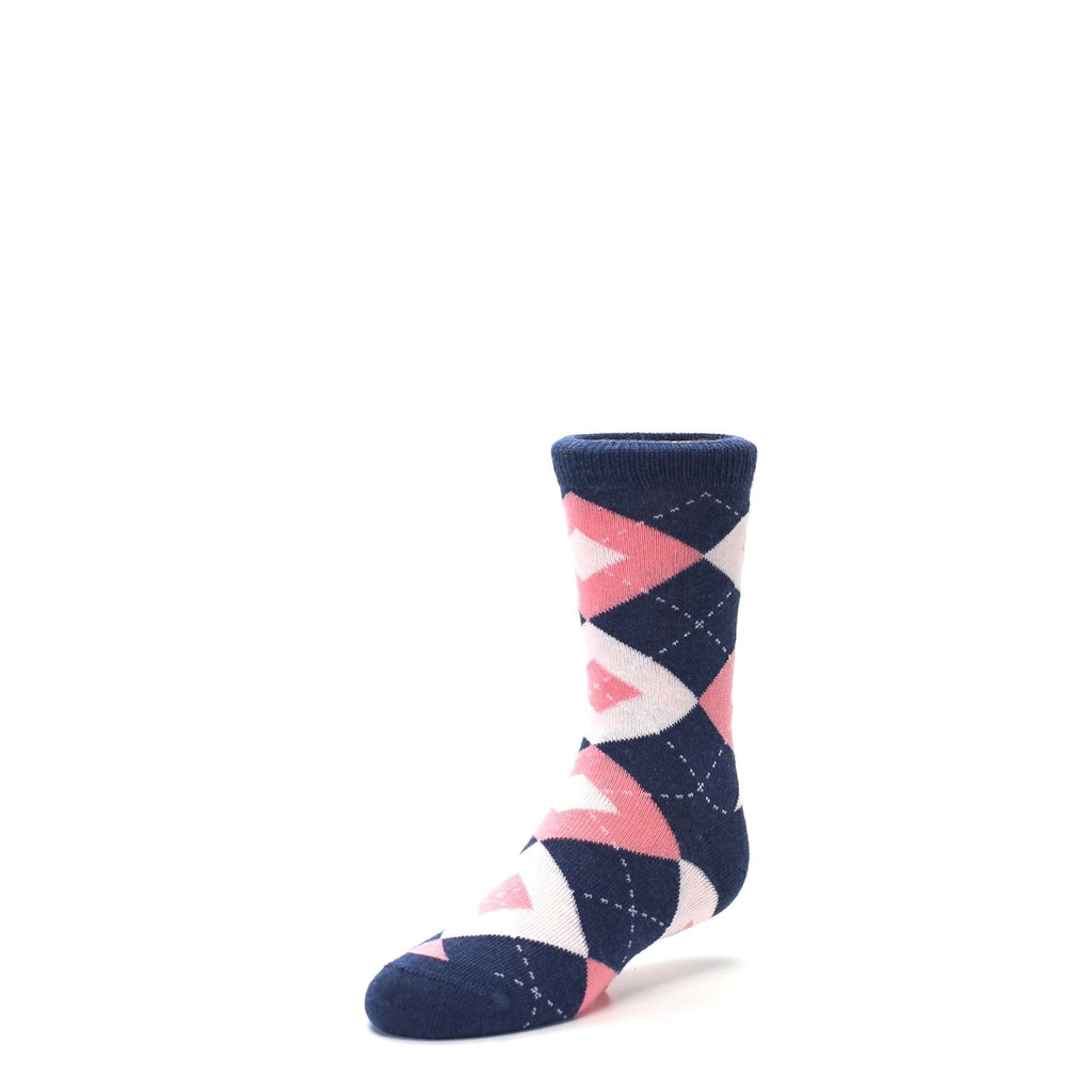 Flamingo Petal Pink Navy Argyle Junior Groomsmen Kid's Dress Socks