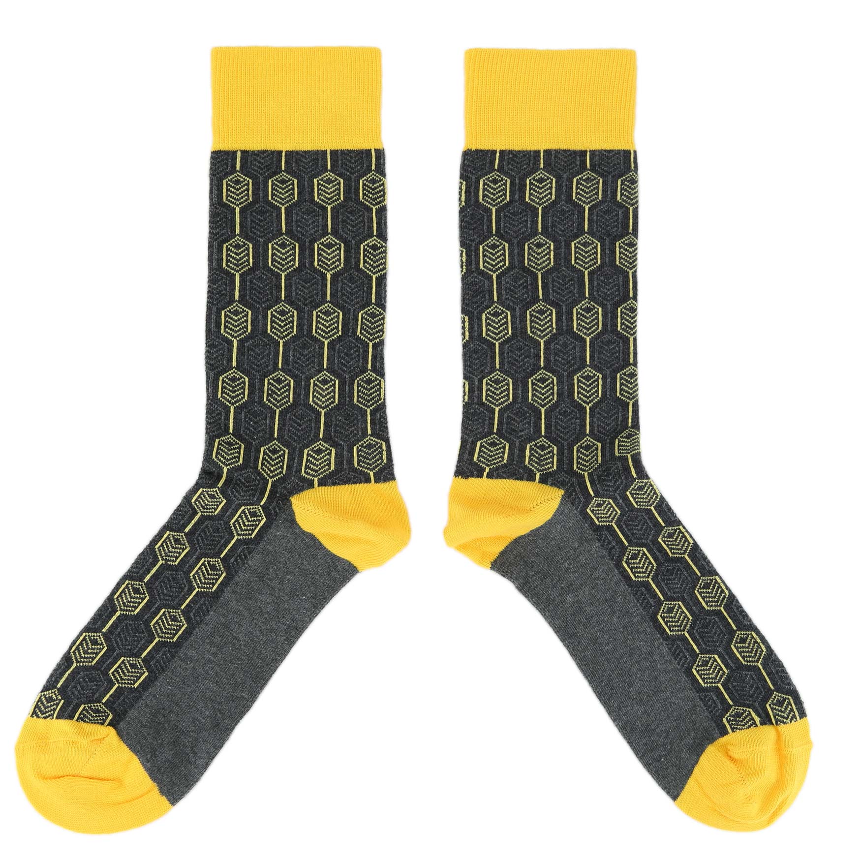 Yellow Gray Feather Optics Men's Dress Socks