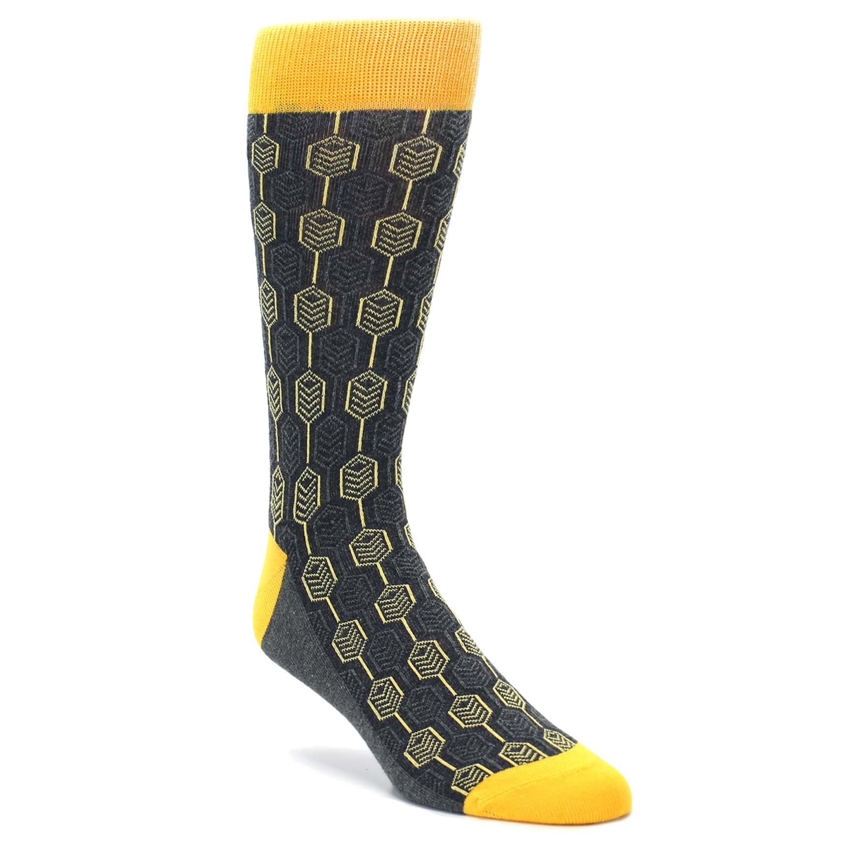 Yellow Gray Feather Optics Men's Dress Socks