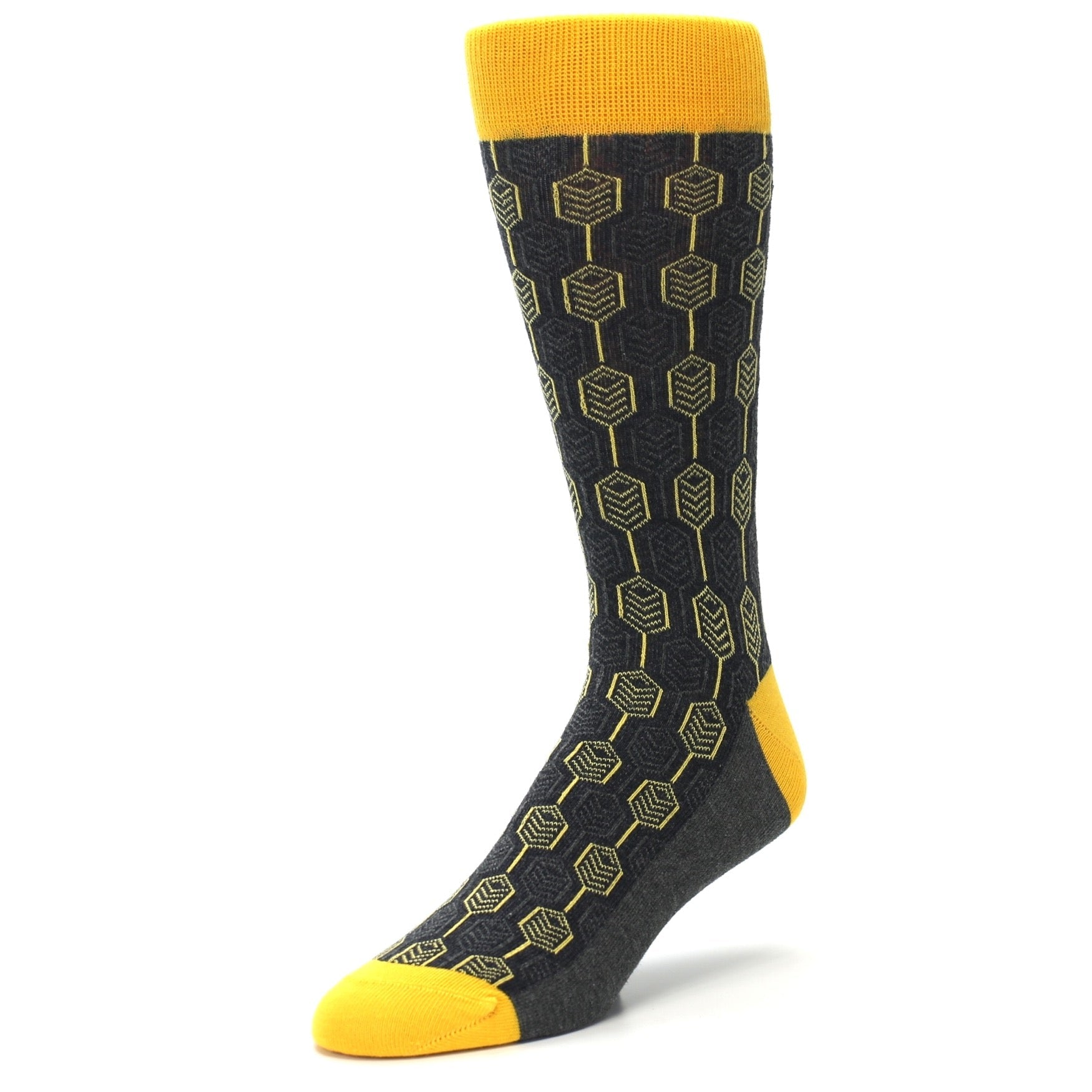 Yellow Gray Feather Optics Men's Dress Socks