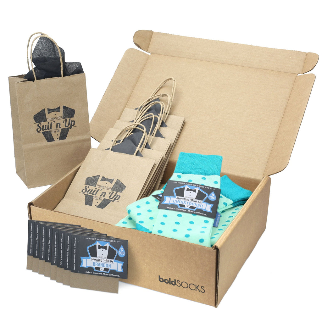Customizable Groomsmen Gift Set Mint Jade Polka Dot Men's Dress Socks