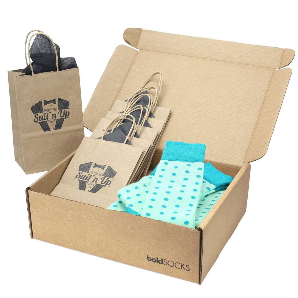 Customizable Groomsmen Gift Set Mint Jade Polka Dot Men's Dress Socks