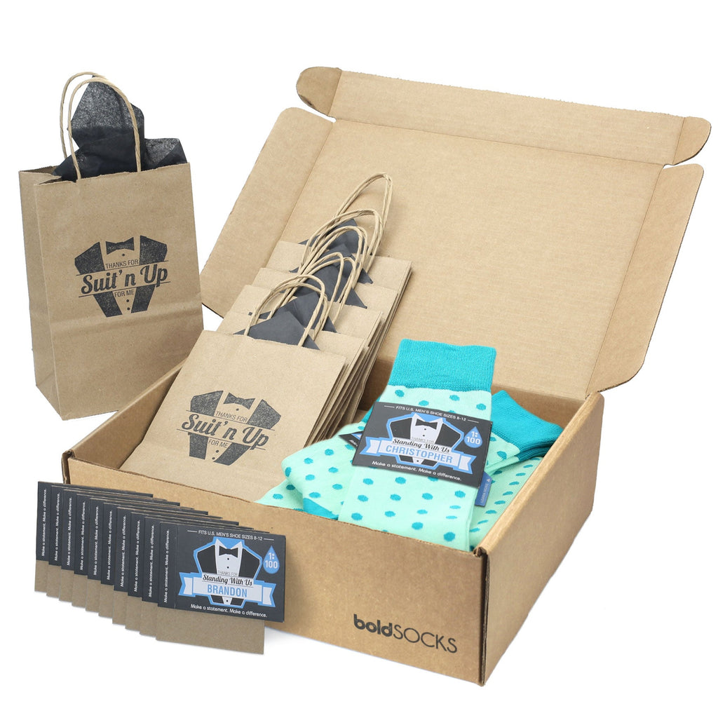 Customizable Groomsmen Gift Set Mint Jade Polka Dot Men's Dress Socks