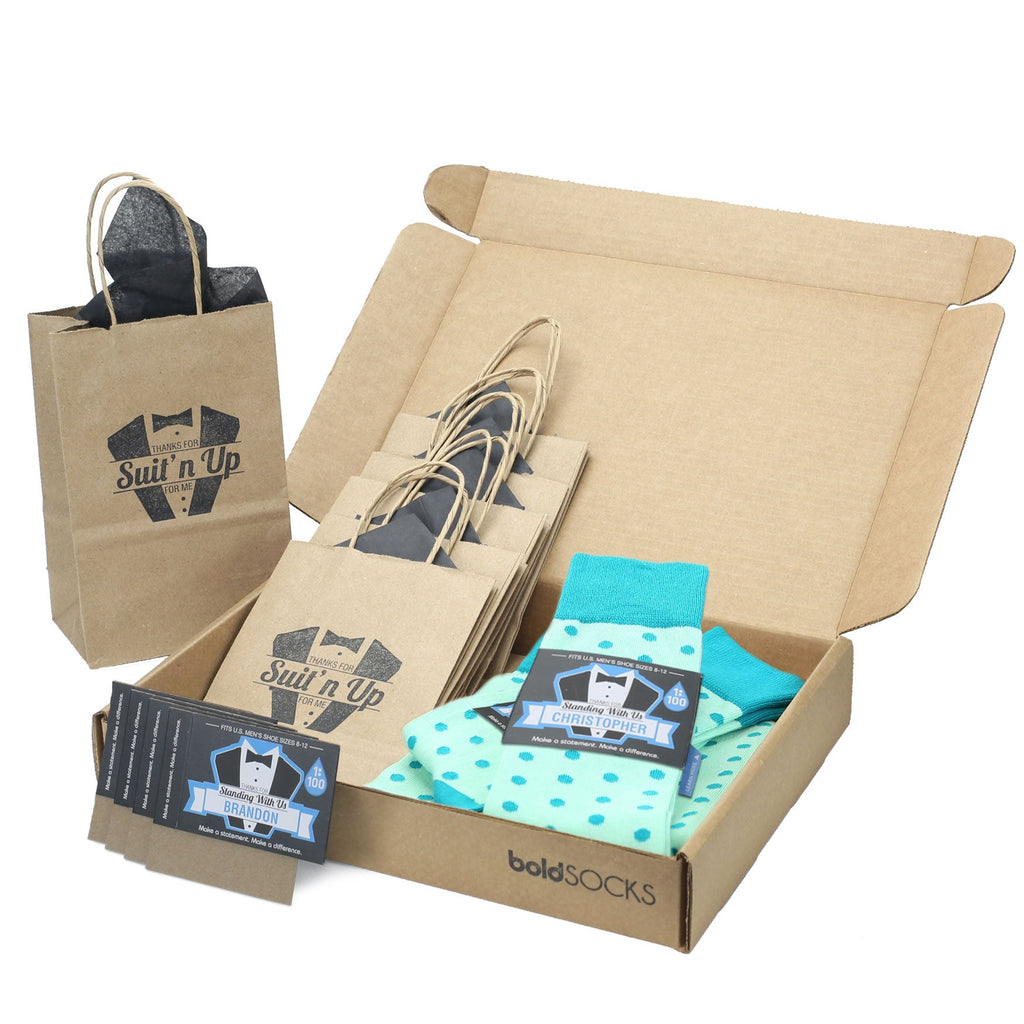 Customizable Groomsmen Gift Set Mint Jade Polka Dot Men's Dress Socks
