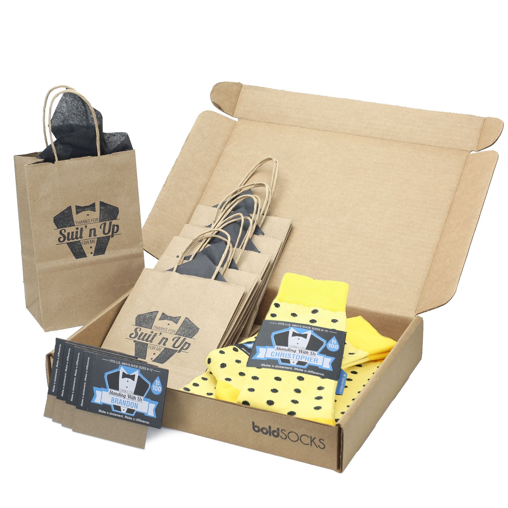 Customizable Groomsmen Gift Set Yellow Gray Polka Dot Men's Dress Socks