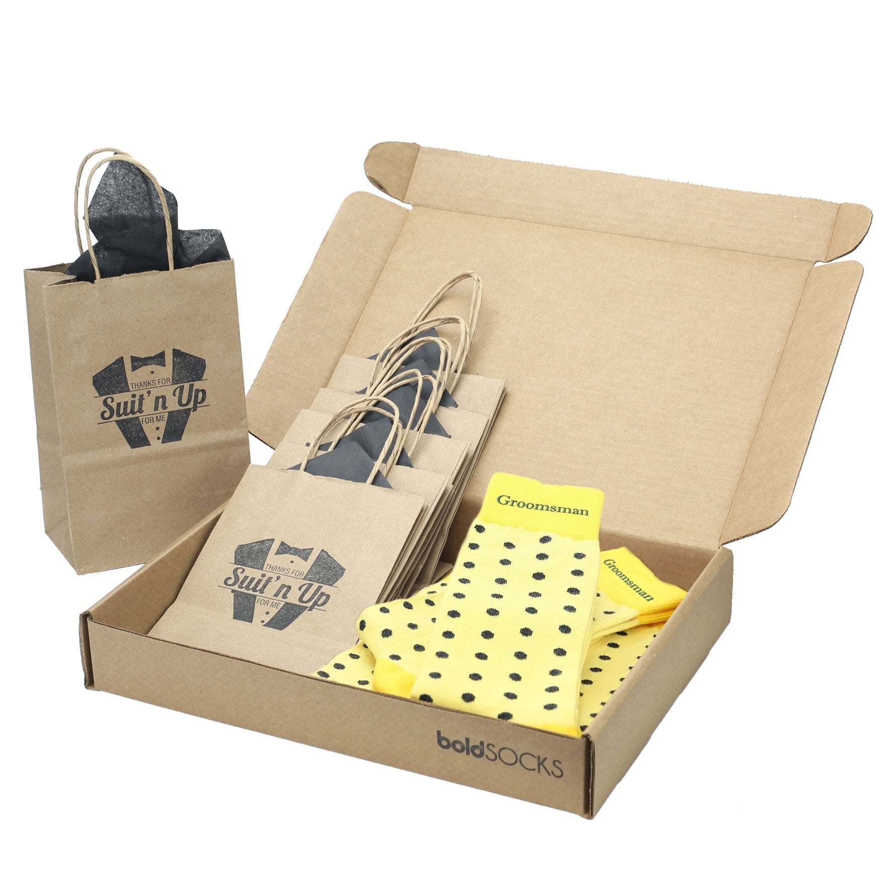 Customizable Groomsmen Gift Set Yellow Gray Polka Dot Men's Dress Socks