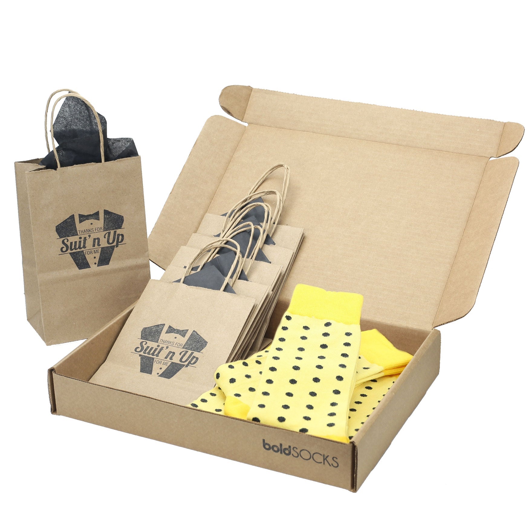 Customizable Groomsmen Gift Set Yellow Gray Polka Dot Men's Dress Socks