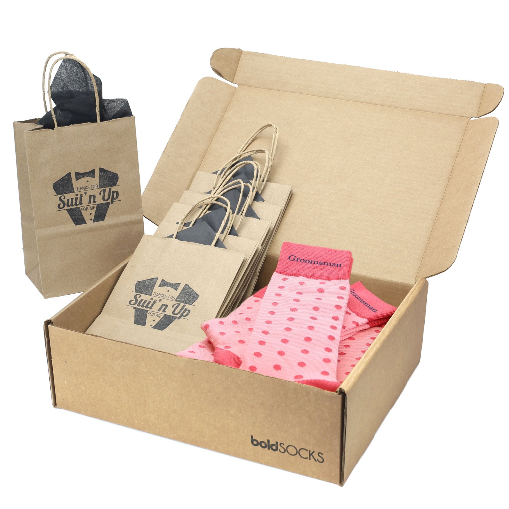 Customizable Groomsmen Gift Set Flamingo Guava Polka Dot Men's Dress Socks