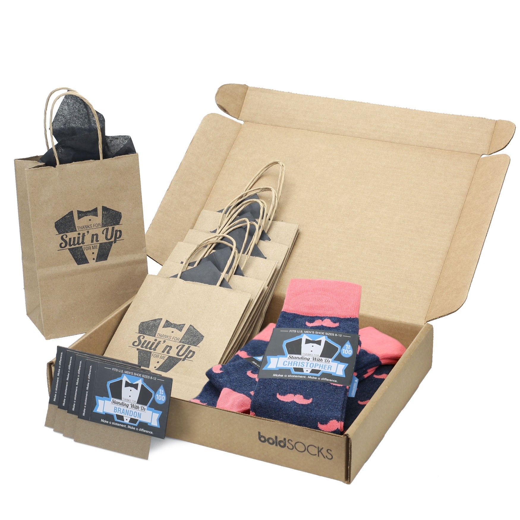 Customizable Groomsmen Gift Set Coral Navy Mustache Men's Dress Socks