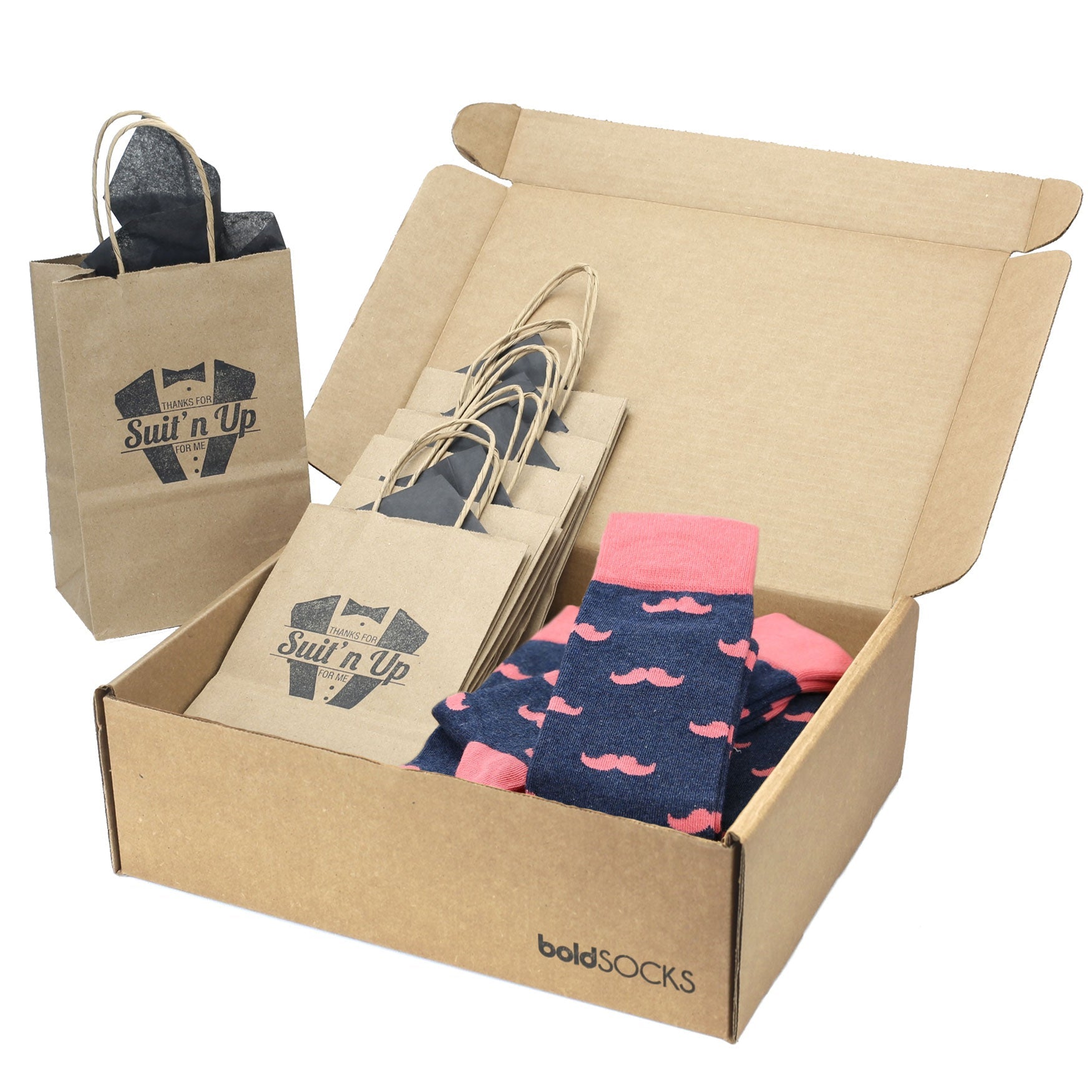 Customizable Groomsmen Gift Set Coral Navy Mustache Men's Dress Socks