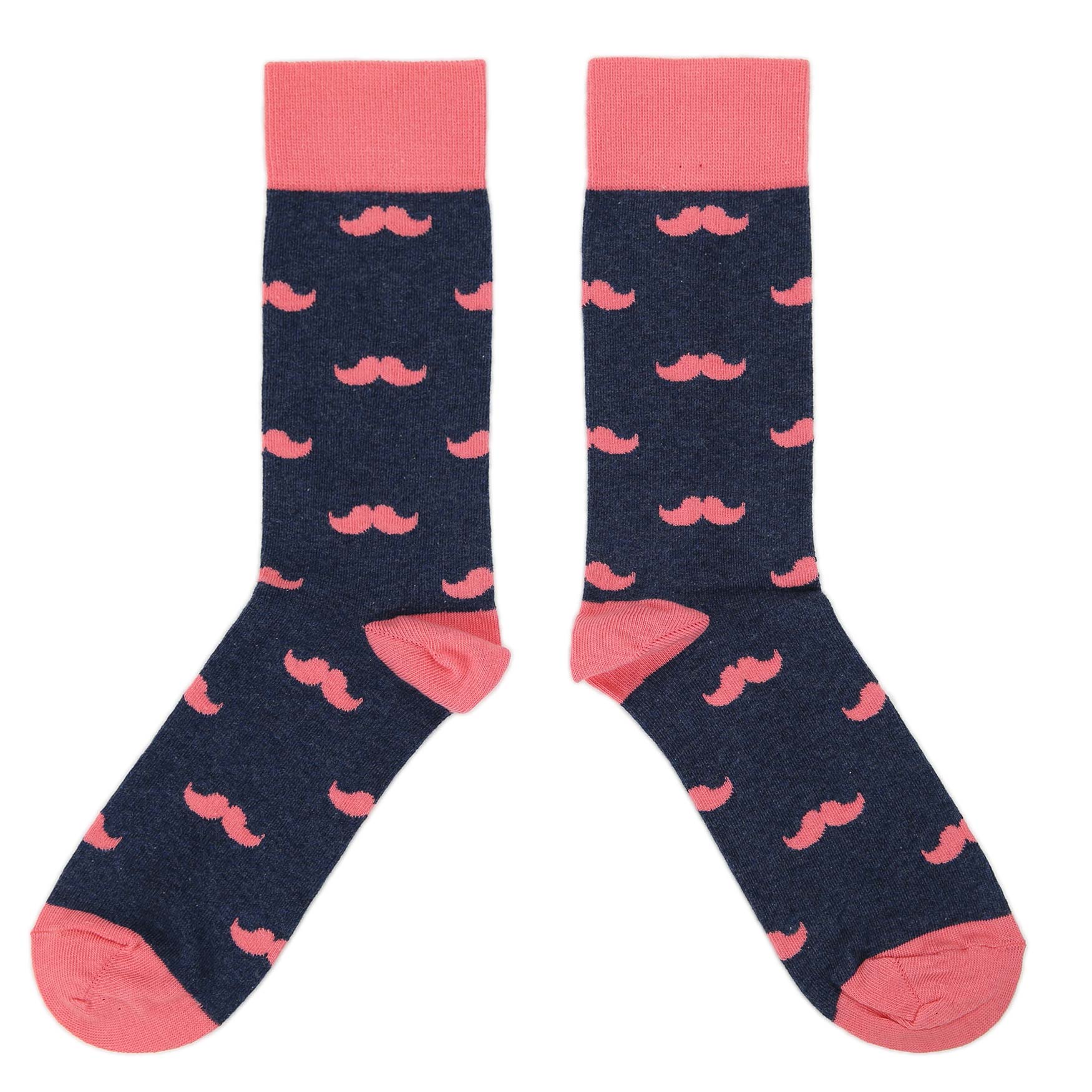 Customizable Groomsmen Gift Set Coral Navy Mustache Men's Dress Socks