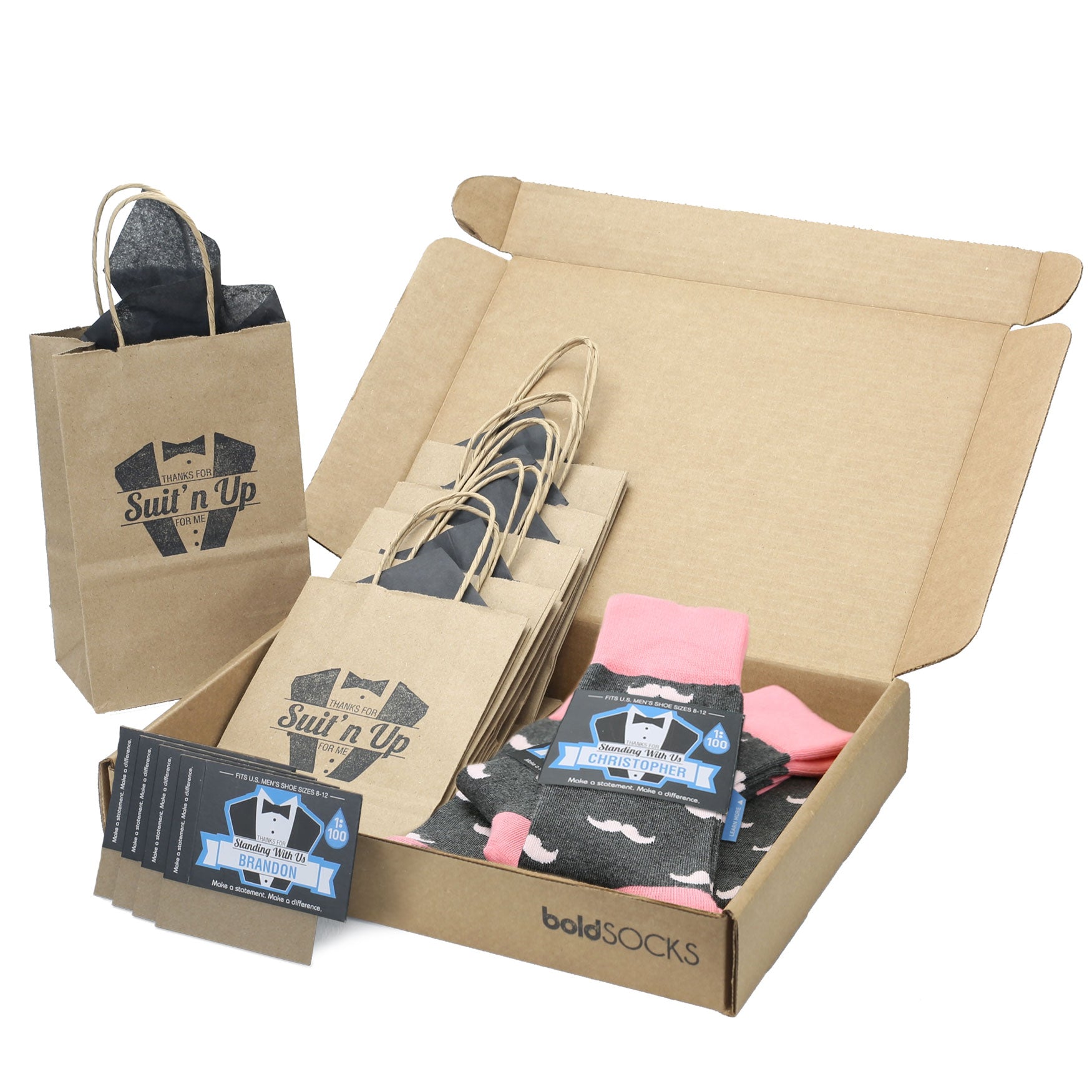 Customizable Groomsmen Gift Set Flamingo Petal Gray Mustache Men's Dress Socks