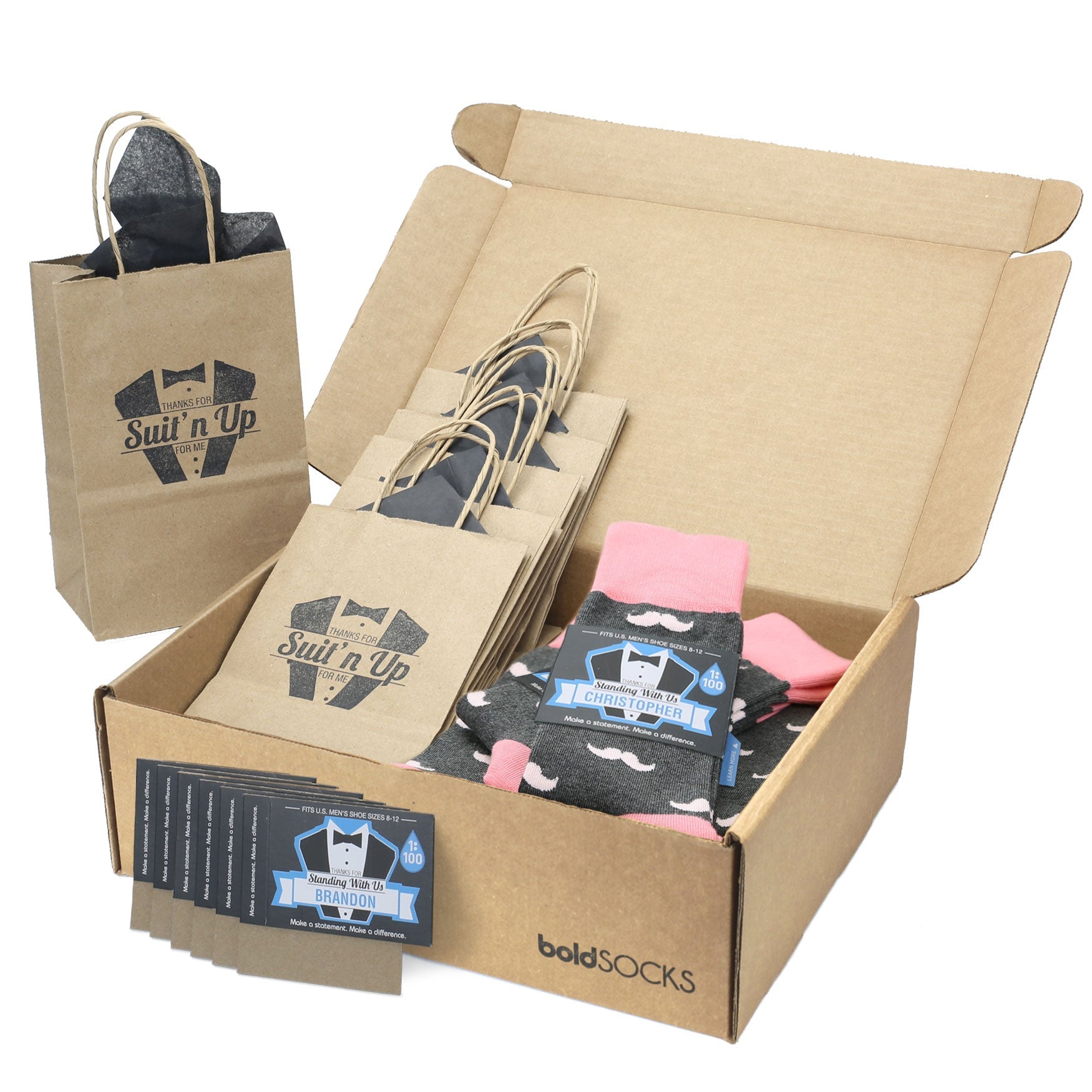 Customizable Groomsmen Gift Set Flamingo Petal Gray Mustache Men's Dress Socks