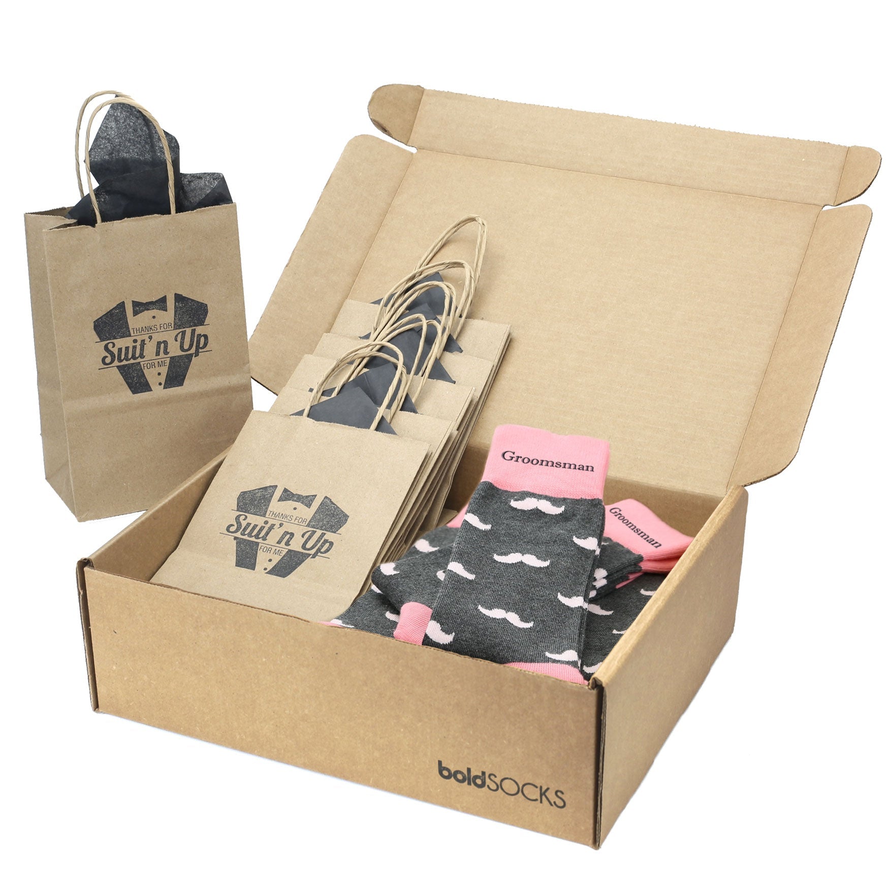 Customizable Groomsmen Gift Set Flamingo Petal Gray Mustache Men's Dress Socks