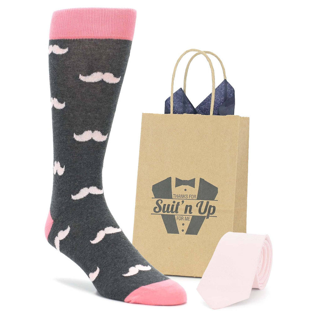 Blush Flamingo Mustache Wedding Groomsmen Men's Dress Socks with Matching Necktie