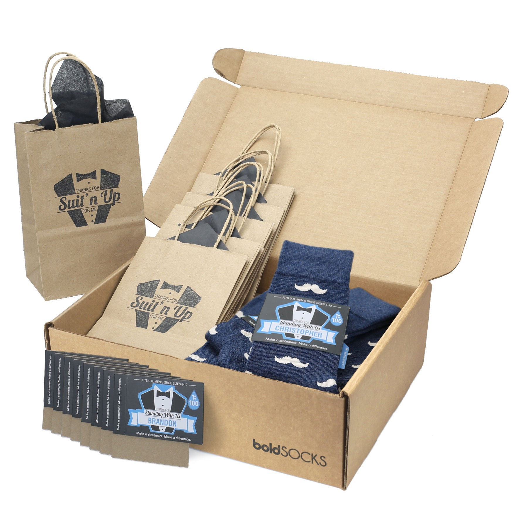 Groomsmen Gift Set Heathered Navy Mustache Men's Dress Socks