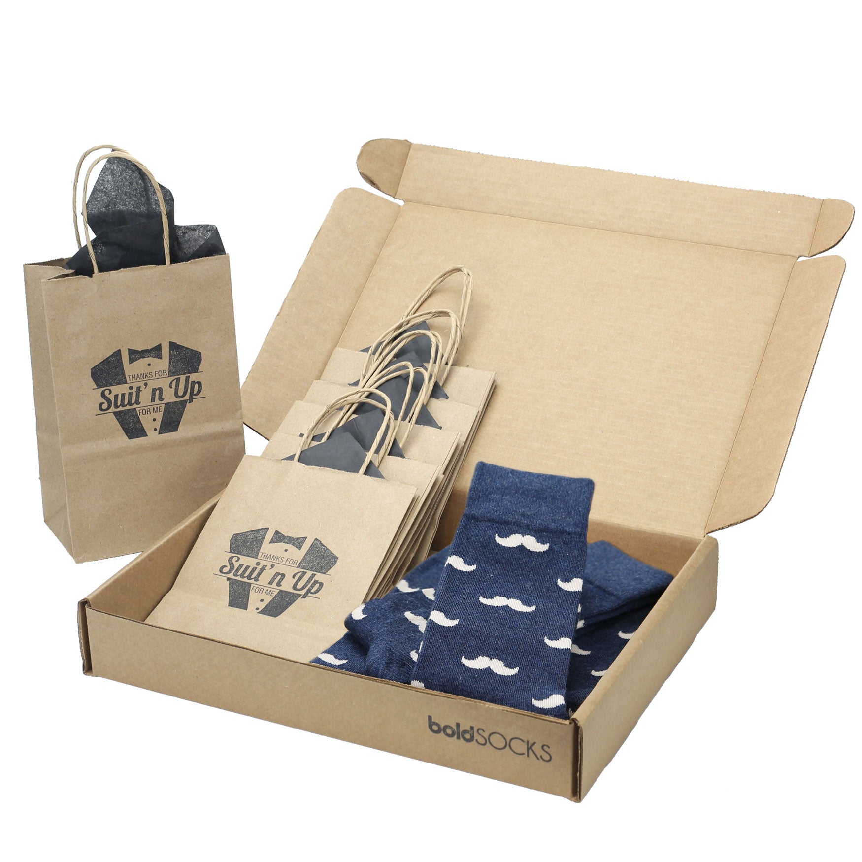 Groomsmen Gift Set Heathered Navy Mustache Men's Dress Socks