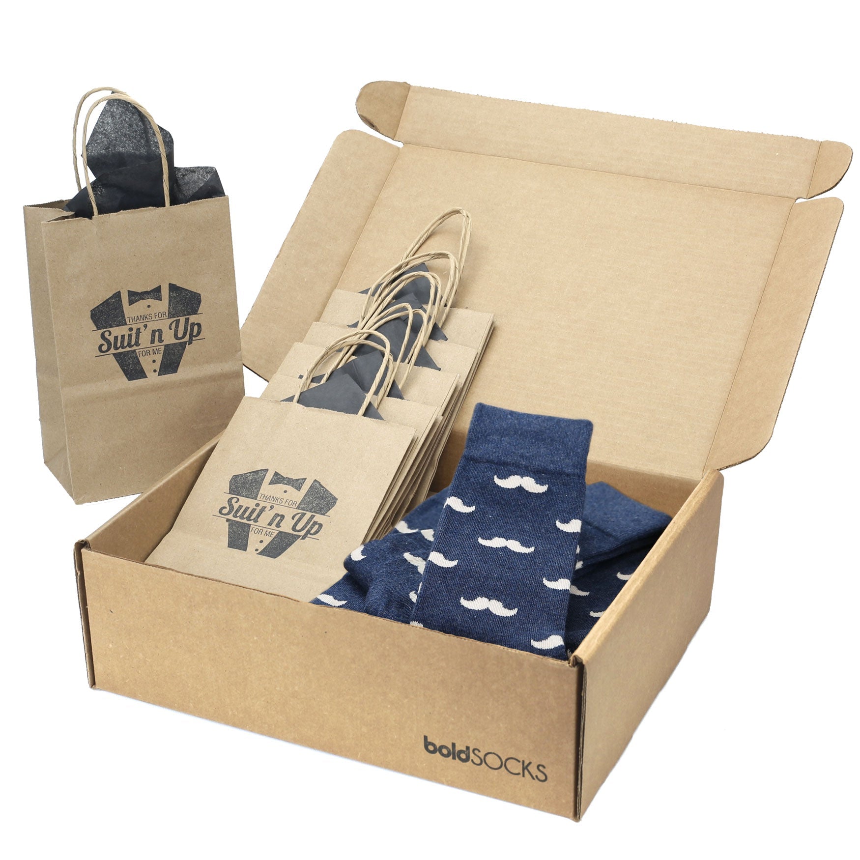 Groomsmen Gift Set Heathered Navy Mustache Men's Dress Socks