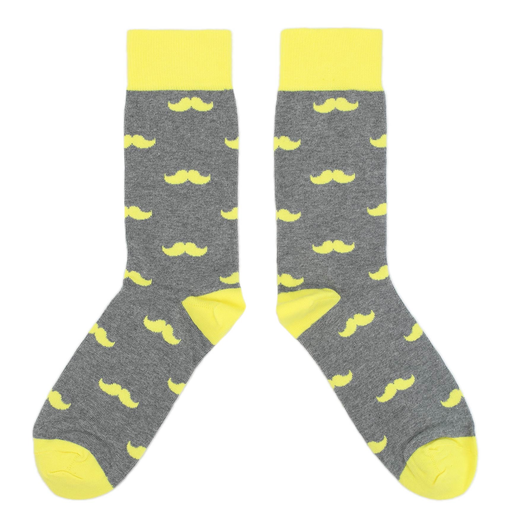 Lemon Yellow Gray Mustache Groomsmen Wedding Men’s Dress Socks