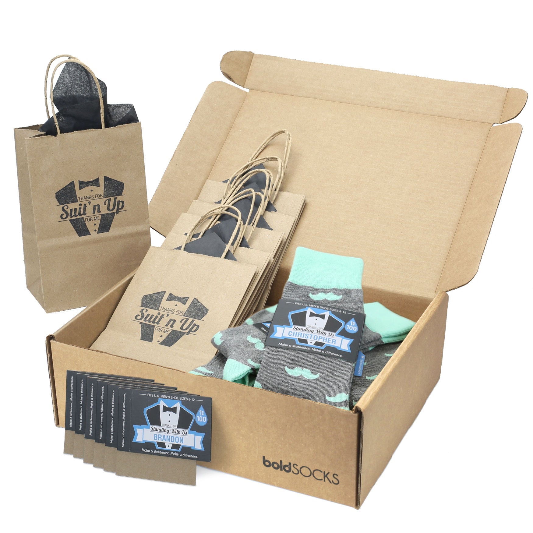 Customizable Groomsmen Gift Set Mint Gray Mustache Men's Dress Socks