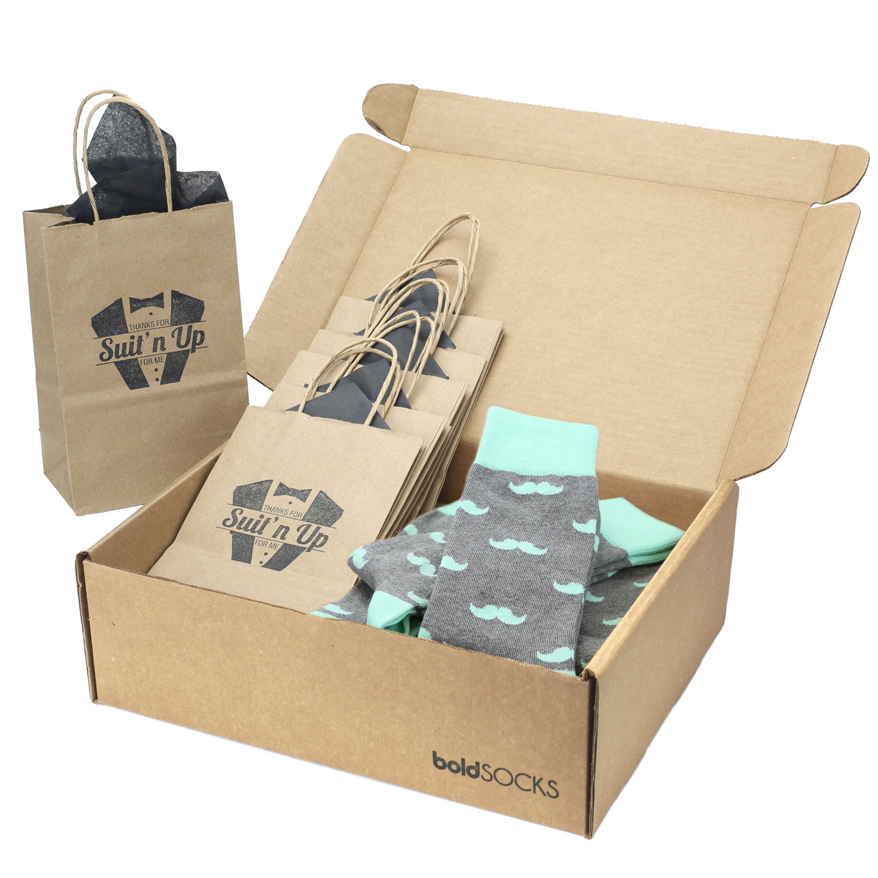 Customizable Groomsmen Gift Set Mint Gray Mustache Men's Dress Socks