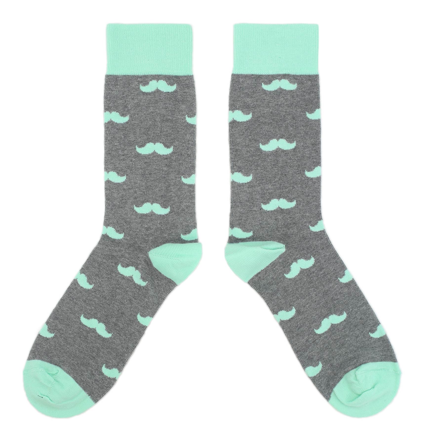 Mint Gray Mustache Groomsmen Wedding Men’s Dress Socks