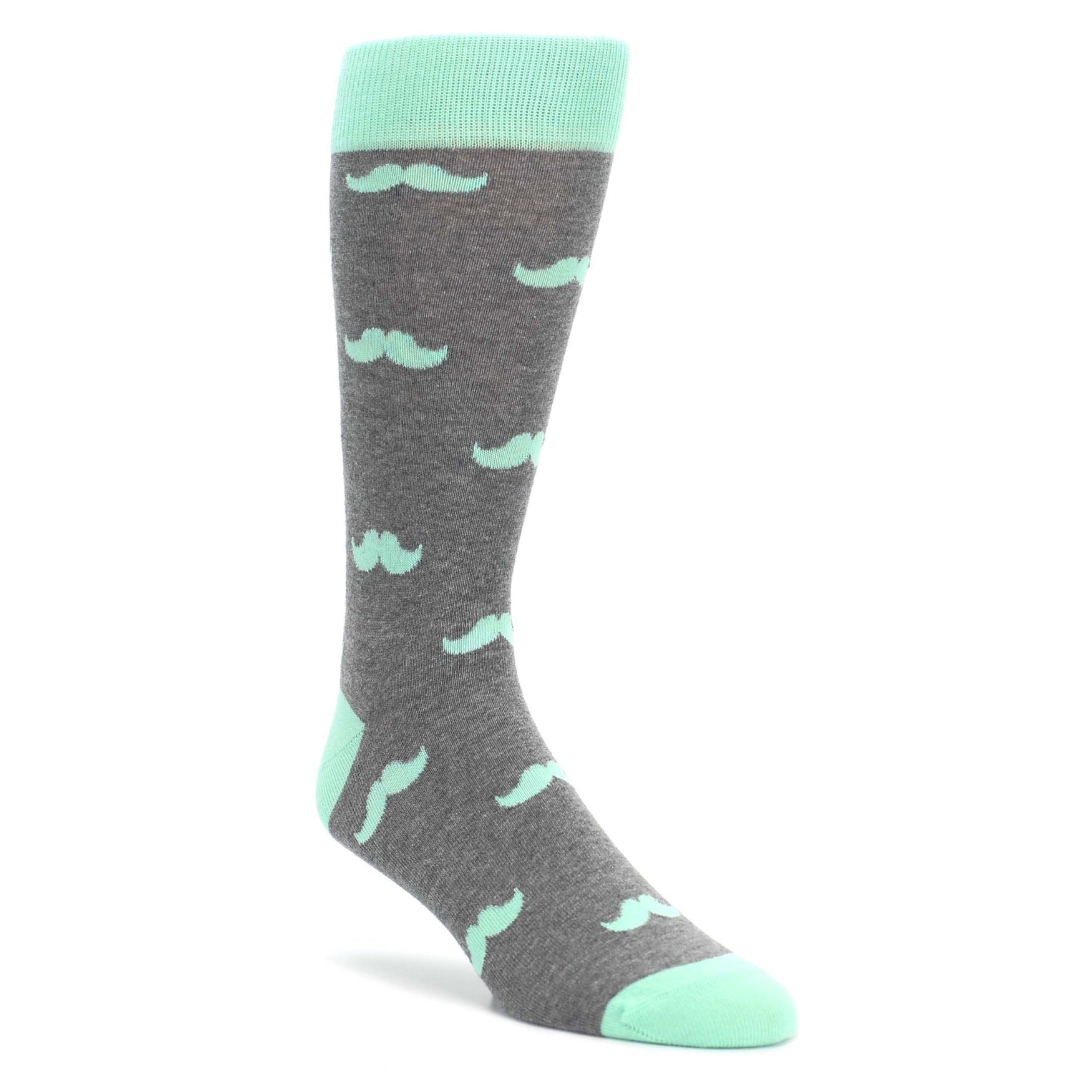 Mint Gray Mustache Groomsmen Wedding Men’s Dress Socks