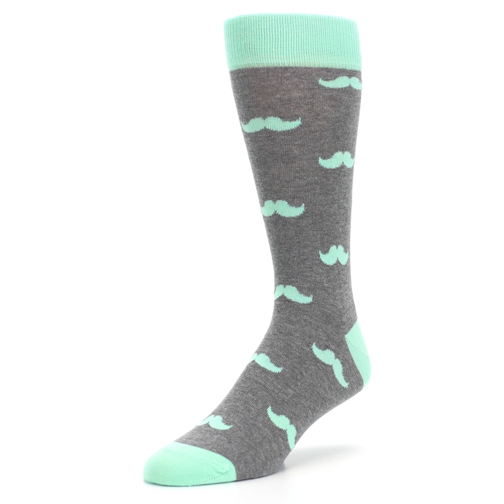 Mint Gray Mustache Groomsmen Wedding Men’s Dress Socks