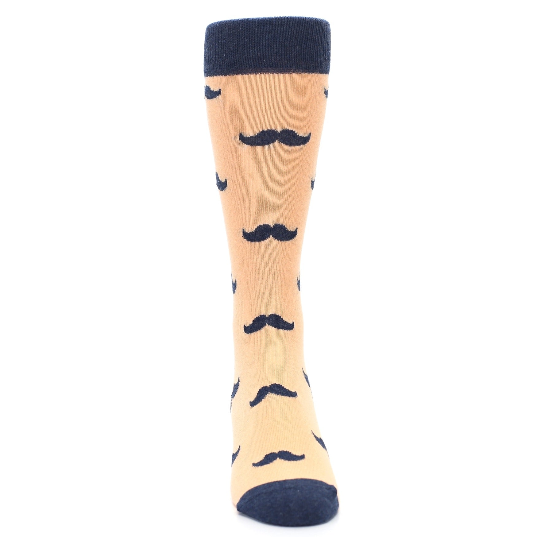 Peach Navy Mustache Groomsmen Wedding Men’s Dress Socks