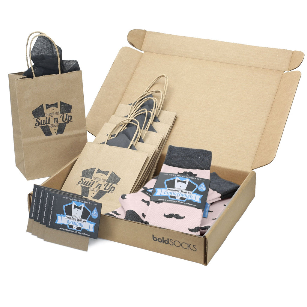 Customizable Groomsmen Gift Set Petal Pink Gray Mustache Men's Dress Socks
